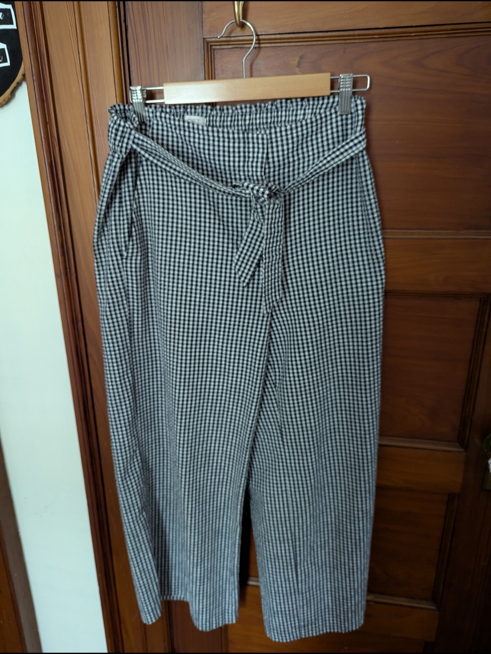 LOFT Navy and White Gingham Womens Cropped Pant with Tie Waist